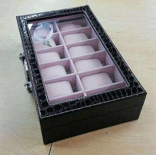 WATCH BOX / DISPLAY / CASE / STORAGE *12 SLOT/ BLOCK/ DIVISION* DYNAMITE BLACK