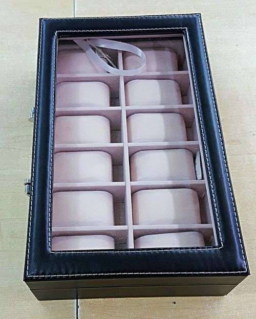 WATCH BOX / DISPLAY / CASE / STORAGE *12 SLOT/ BLOCK/ DIVISION* DYNAMITE BLACK PU LEATHER