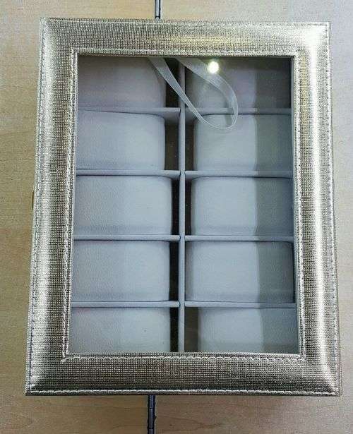 WATCH BOX / DISPLAY / CASE / STORAGE *10 SLOT/ BLOCK/ DIVISION* BRIGHT SILVER TEXTILE PU LEATHER