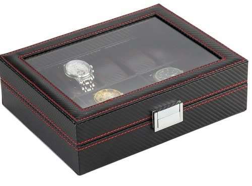 BLACK CARBON 10 SLOT WATCH BOX
