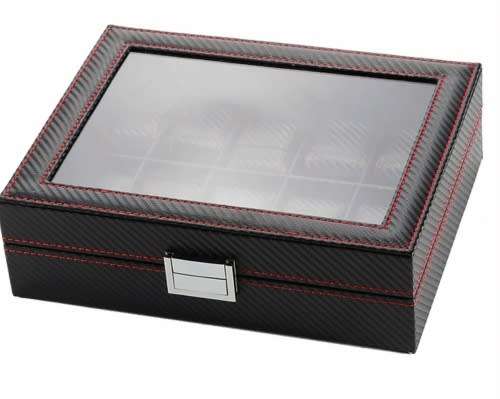 BLACK CARBON 10 SLOT WATCH BOX