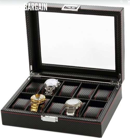 BLACK CARBON 10 SLOT WATCH BOX
