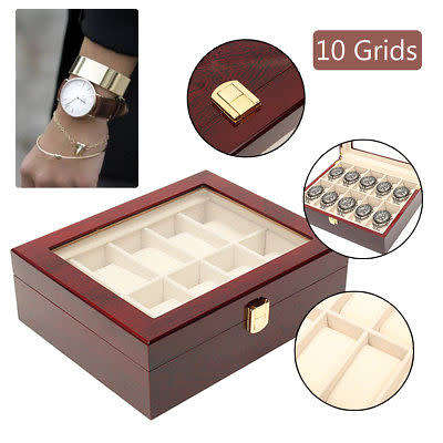 WATCH BOX / DISPLAY / CASE / STORAGE / ORGANISER *10 SLOT/ BLOCK/ DIVISION*DYNAMITE*REAL SOLID WOOD