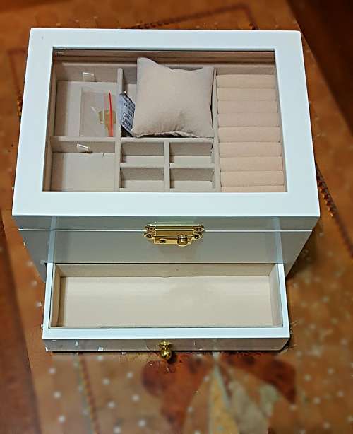 JEWELRY BOX/ CASE *REAL SOLID WOOD* ARCTIC WHITE