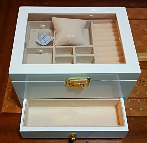 JEWELRY BOX/ CASE *REAL SOLID WOOD* ARCTIC WHITE
