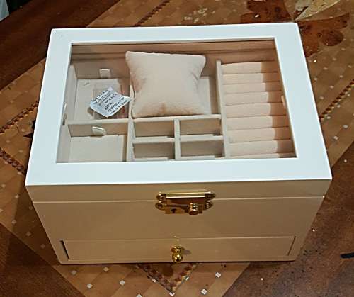 JEWELRY BOX/ CASE *REAL SOLID WOOD* ARCTIC WHITE
