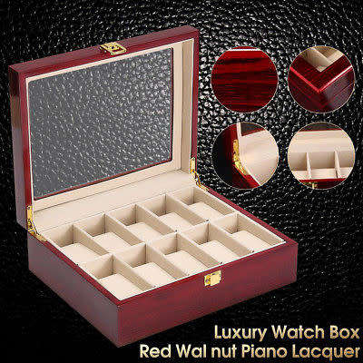 WATCH BOX / DISPLAY / CASE / STORAGE / ORGANIZER *10 SLOT/ BLOCK/ DIVISION*MAHOGANY*REAL SOLID WOOD