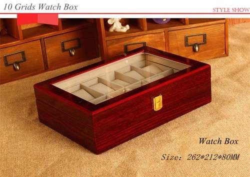 WATCH BOX / DISPLAY / CASE / STORAGE / ORGANIZER *10 SLOT/ BLOCK/ DIVISION*MAHOGANY*REAL SOLID WOOD