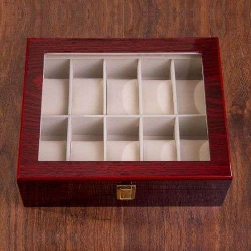 WATCH BOX / DISPLAY / CASE / STORAGE / ORGANIZER *10 SLOT/ BLOCK/ DIVISION*MAHOGANY*REAL SOLID WOOD