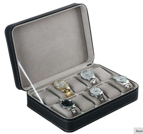 10 SLOT LUXURY ZIPPERED TRAVEL WATCH CASE / ORGANIZER / STORAGE