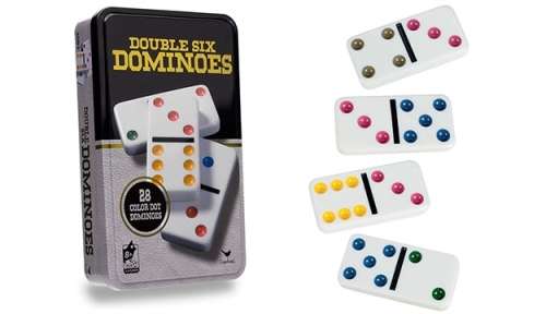 Double Six Color Dot Dominoes Game in a Tin
