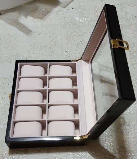 WATCH BOX / DISPLAY / CASE / STORAGE / ORGANISER 10 SLOT/ BLOCK/ DIVISION* REAL SOLID CHECKERED WOOD