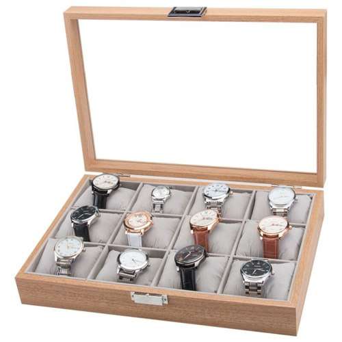 WATCH BOX  DISPLAY  CASE  STORAGE  ORGANISER 12 SLOT BLOCK DIVISION OAK PINE  REAL SOLID WOOD