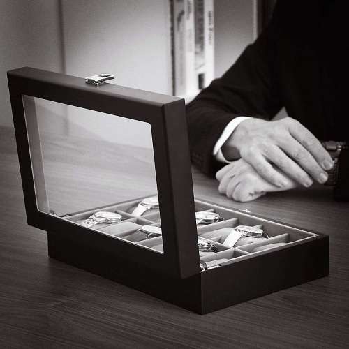 WATCH BOX / DISPLAY / CASE / STORAGE / ORGANISER 10 SLOT/ BLOCK/ DIVISION REAL SOLID WOOD MATT BLACK