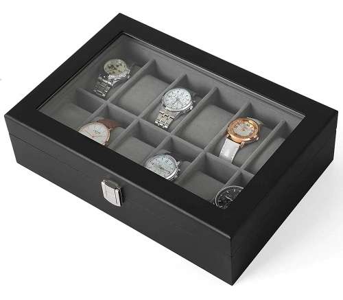 WATCH BOX / DISPLAY / CASE / STORAGE / ORGANISER 10 SLOT/ BLOCK/ DIVISION REAL SOLID WOOD MATT BLACK