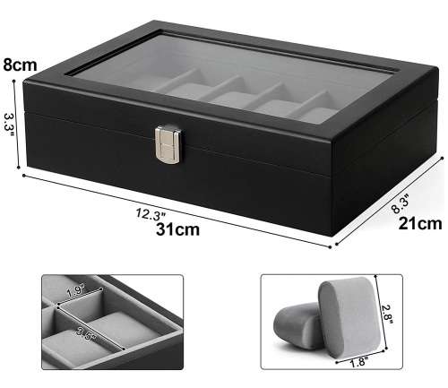 WATCH BOX / DISPLAY / CASE / STORAGE / ORGANISER 10 SLOT/ BLOCK/ DIVISION REAL SOLID WOOD MATT BLACK