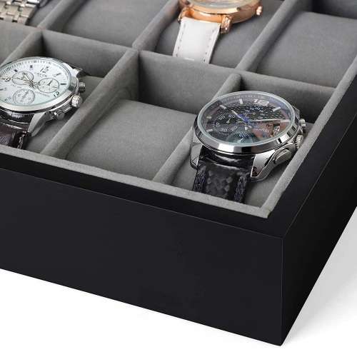 WATCH BOX / DISPLAY / CASE / STORAGE / ORGANISER 10 SLOT/ BLOCK/ DIVISION REAL SOLID WOOD MATT BLACK
