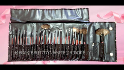 PROFESSIONAL MAKE-UP BRUSH SET WITH CROCODILE PU LEATHER STORAGE ORGANIZING POUCH 24 PIECE SET