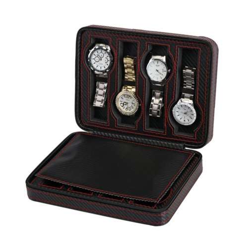 WATCH BOX DISPLAY CASE STORAGE ORGANISER 8 SLOT LUXURY TRAVELLERS ZIPPERED CARBON FIBER DESIGN