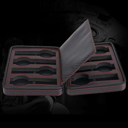 WATCH BOX DISPLAY CASE STORAGE ORGANISER 8 SLOT LUXURY TRAVELLERS ZIPPERED CARBON FIBER DESIGN