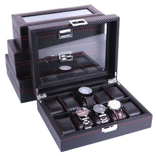 WATCH BOX DISPLAY CASE STORAGE ORGANISER 12 SLOT BLOCK DIVISION BLACK CARBON FIBER