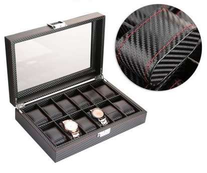 WATCH BOX DISPLAY CASE STORAGE ORGANISER 12 SLOT BLOCK DIVISION BLACK CARBON FIBER
