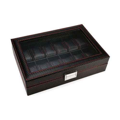WATCH BOX DISPLAY CASE STORAGE ORGANISER 12 SLOT BLOCK DIVISION BLACK CARBON FIBER