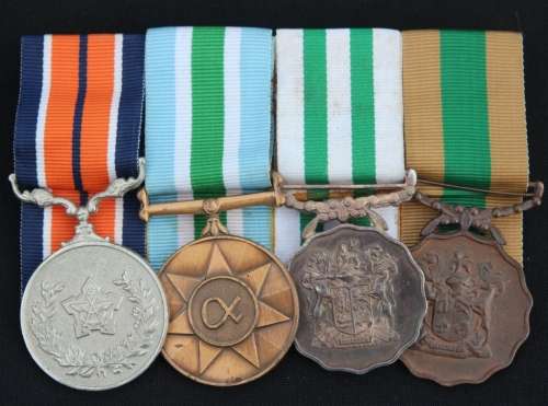 Four: SADF General Service Medal, Unitas Medal, SADF Good Service Medal Silver & Bronze VF