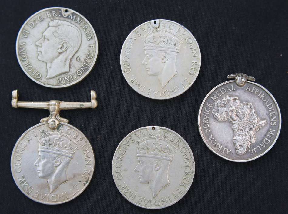Lot of five WWII medals mostly without suspenders VF