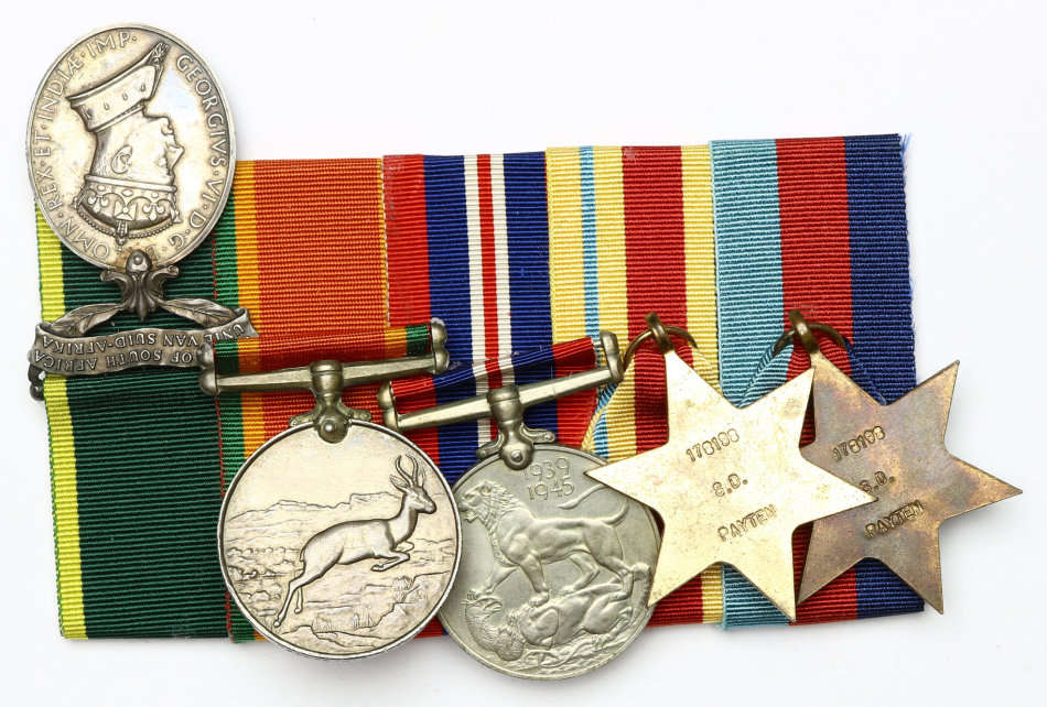 Group of five medals: 1939-45 Star, Africa Star, WM, ASM, EM (Union of S.A.)  EF
