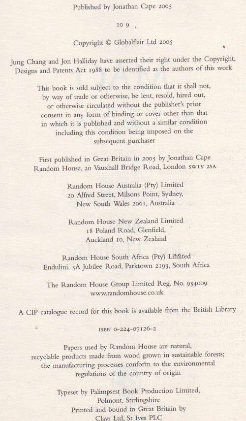 Mao the Unknown Story Chang and Halliday hardcover 814 pages