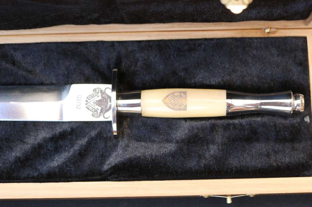 Limited Edition 32 Battalion Fairbairn-Sykes style dagger with giraffe bone handle No. 2/32