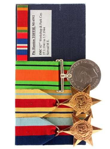 Incomplete group 1939 - 45 & Africa Stars, Defence Medal M14592 H Toffie & scanned service card EF