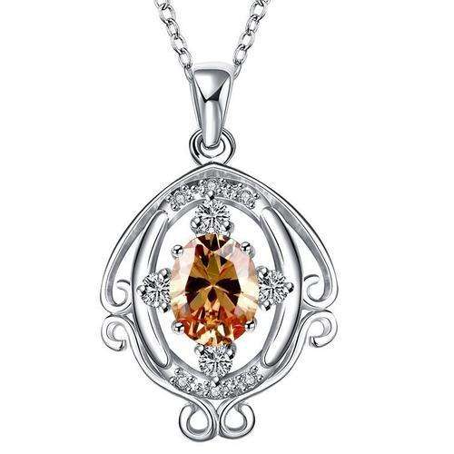 New 925 Sterling silver filled AAA crystal Pendant with citrine color crystal + FREE chain included