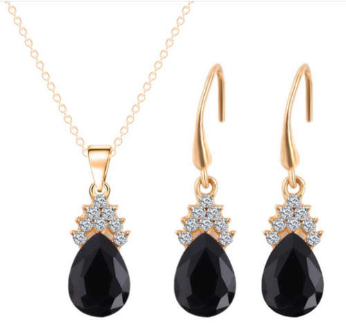 YELLOW GOLD PLATED WITH SIMULATED DIAMOND NECKLACE AND EARRING SET