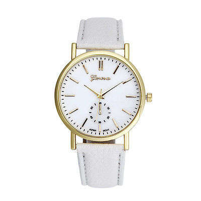 Fashion Geneva Unisex Dial Leather Band Stainless Steel Analog Quartz WristWatch
