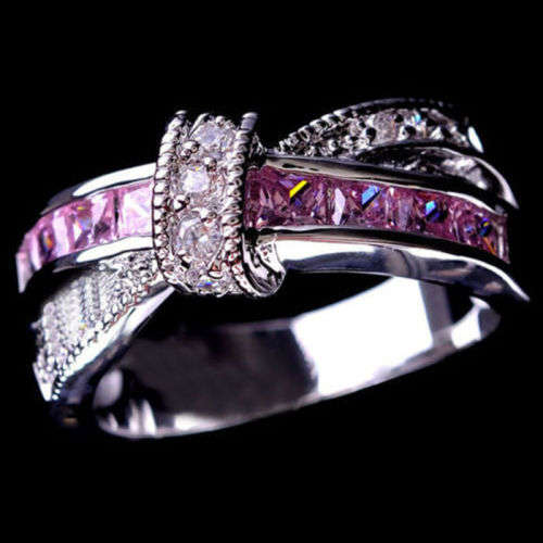 Stunning Pink Sapphire Diamonique White Gold Filled Cross Ring - Size 7 with complimentary gift box