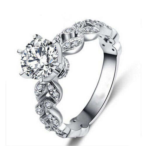 Elegant Engagement AAA Zircon 1.5cr Ring White Gold Plate Size 7