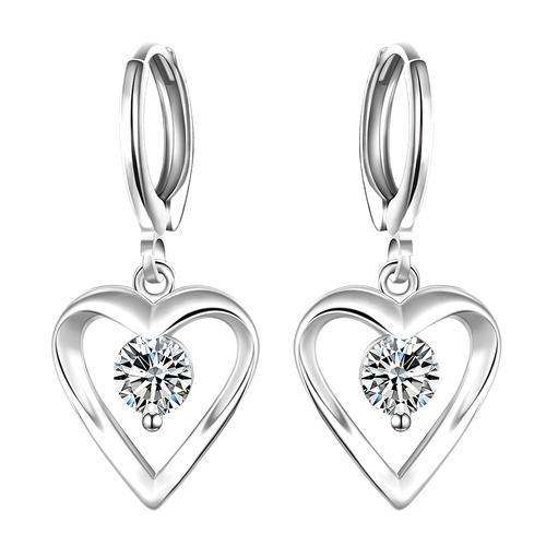 925 Sterling silver filled Ladies dangle heart earrings with center AAA Zircon detail