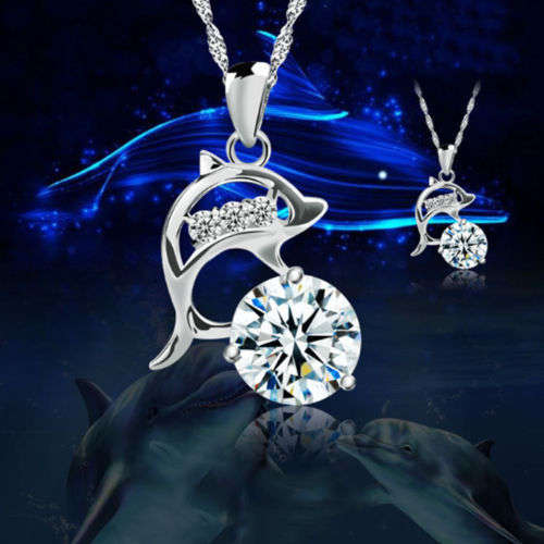 Stunning Amazing 925 Sterling Silver Stamped 2ct CZ Simulated Diamond with Accents Dolphin Pendant