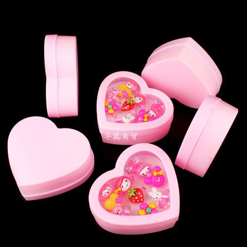 Kids Animals Flower Assorted Baby Kids Girl Children's Cartoon Rings in Heart Display Box
