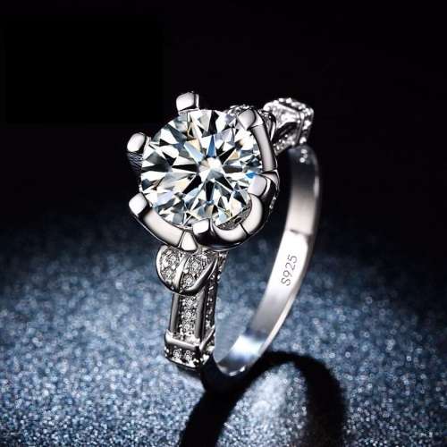 Brilliant Cut Clear Solitaire 5CT Cr.Sim Diamond with Accents   | Size 6-7-8-9