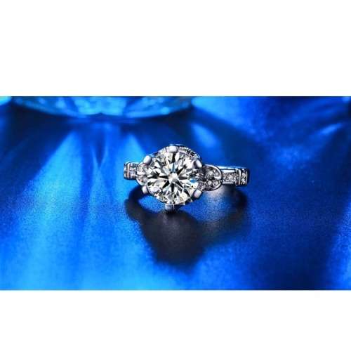 Brilliant Cut Clear Solitaire 5CT Cr.Sim Diamond with Accents   | Size 6-7-8-9