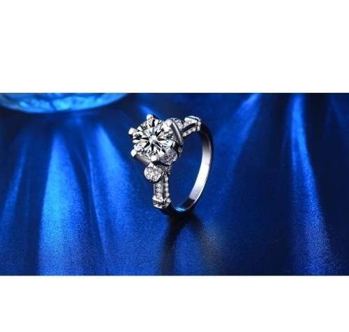 Brilliant Cut Clear Solitaire 5CT Cr.Sim Diamond with Accents   | Size 6-7-8-9