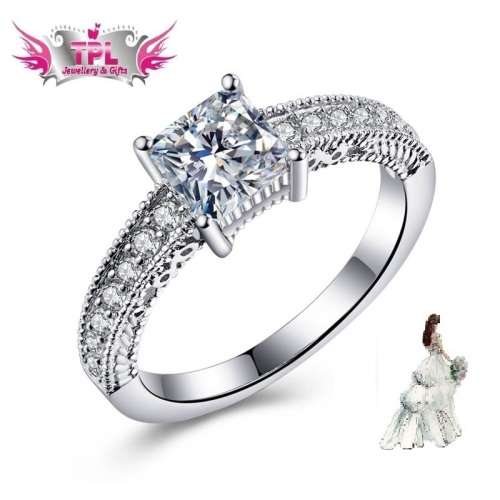 White Gold Plated Simulated Diamond Ring