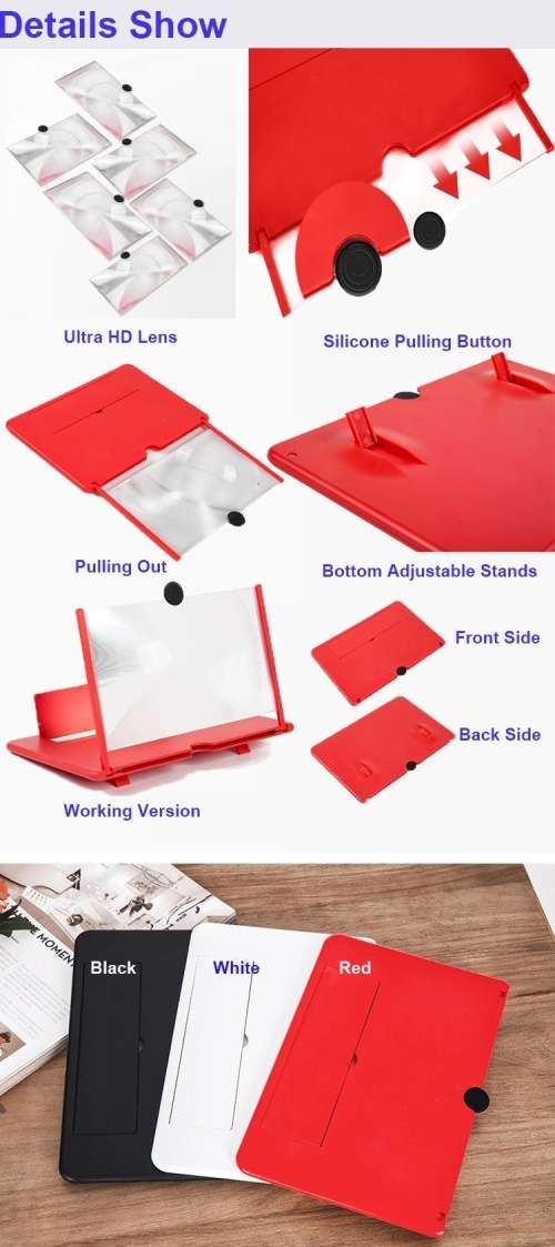 3D OR 5D ENLARGED SCREEN MOBILE PHONE AMPLIFIER MAGNIFER HOLDER BLACK & RED & WHITE