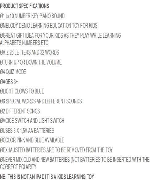 MULTIMEDIA INTELLIGENT LEARNING  KIDS TAB - TAKES 3 AA BATTERY