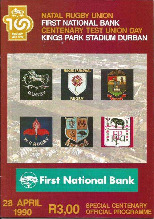 Rugby Programme;Natal Rugby Union Centenary Test Unions Day as scan