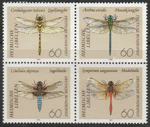 Germany `Dragonflies` Block of 4 top 2 stamps mounted as seen on scans .Michel  1546-1549
