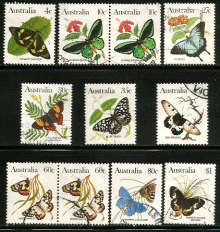 Australia Butterflies X 11  used  stamps as scan